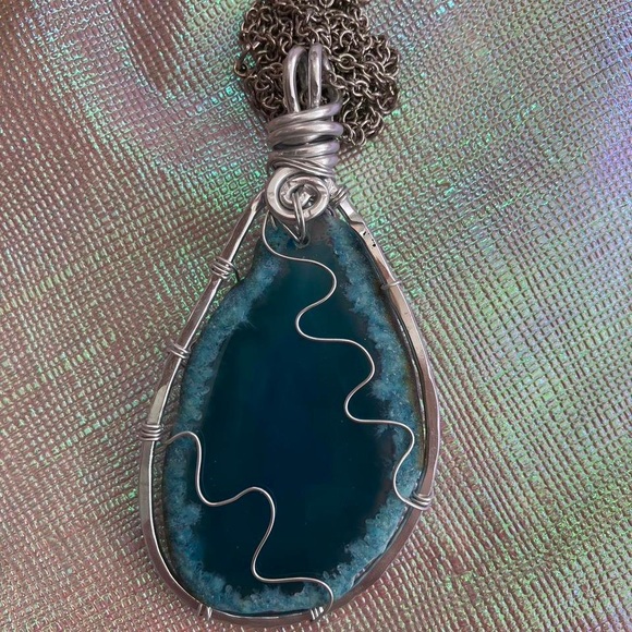 Large handmade wire wrapped crystal necklace - Picture 1 of 2